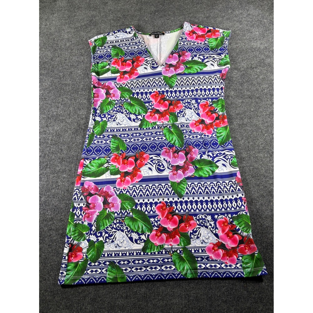 Boston‎ Proper Women Floral Orchid Print V-Neck Shift Dress Blue Pink M 297669